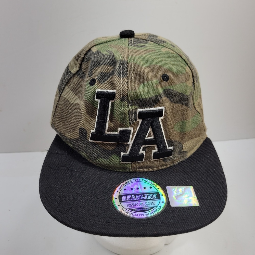 Headline Baseball Cap Hat Mens OS Green Camo Embroidered Los Angeles Snapback